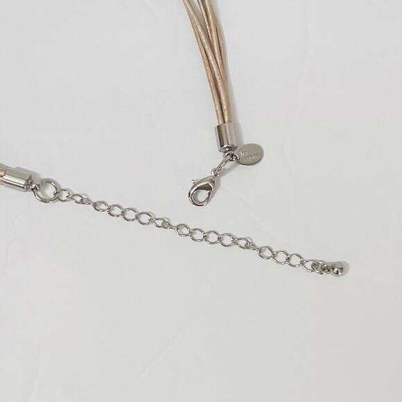 Lia Sophia Cobble Hill Necklace Multi Strand Beige Cord Silver Tone Adjustable - Picture 4 of 4